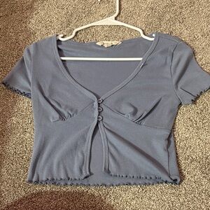 Aeropostale Slate Blue Short Sleeve Button Crop Top